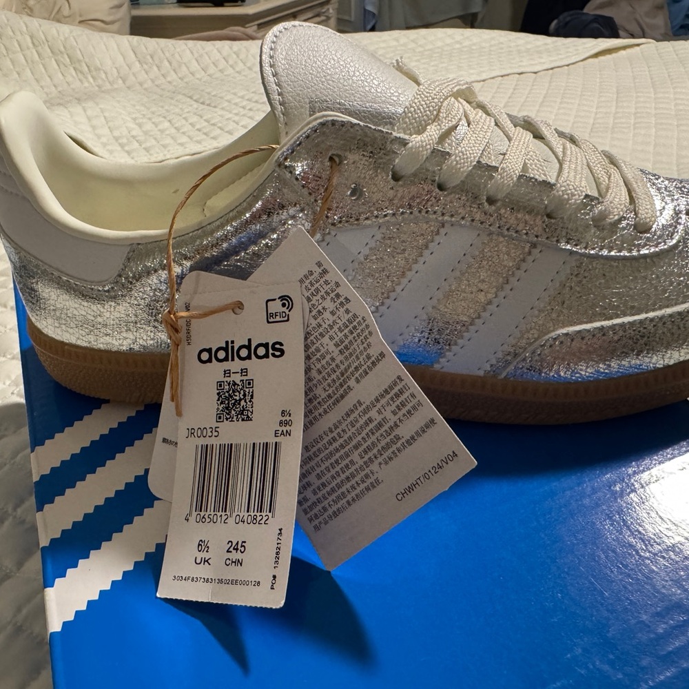 Adidas Metallic Silver and White Sneakers OG Samba